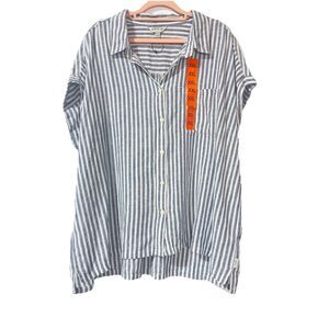 ORVIS striped short sleeve Boxy linen blend shirt Women's Size XXL Top NEW